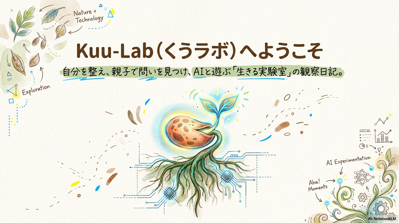 Kuu-Labへようこそ。自分を整え、親子で問いを見つけ、AIと遊び、生きる実験室。